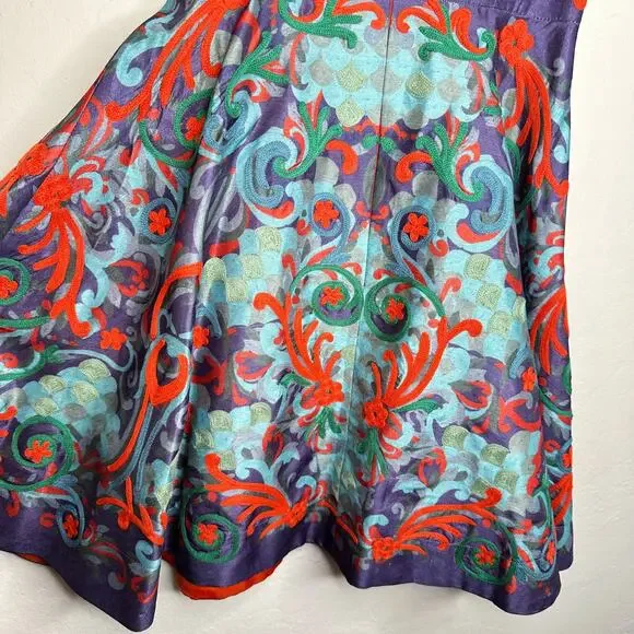 Anthropologie Pankaj & Nidhi Octave Floral Embroidered Applique Mini Dress 0